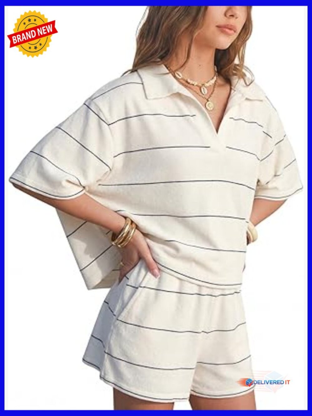 Women 2 Piece Lounge Set Faux Cashmere Knit Polo Top Matching Shorts